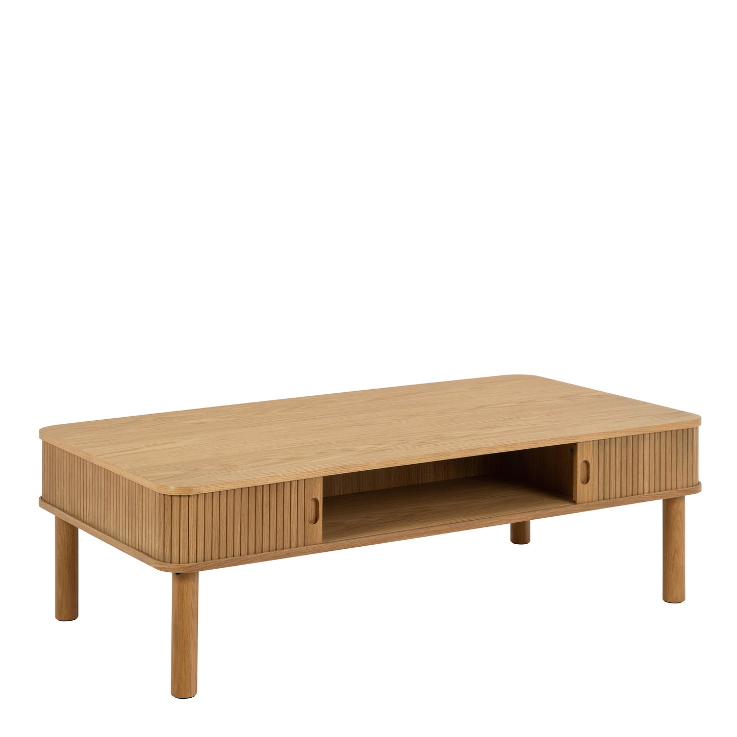 Oak rectangular coffee table with a sliding tambour doors