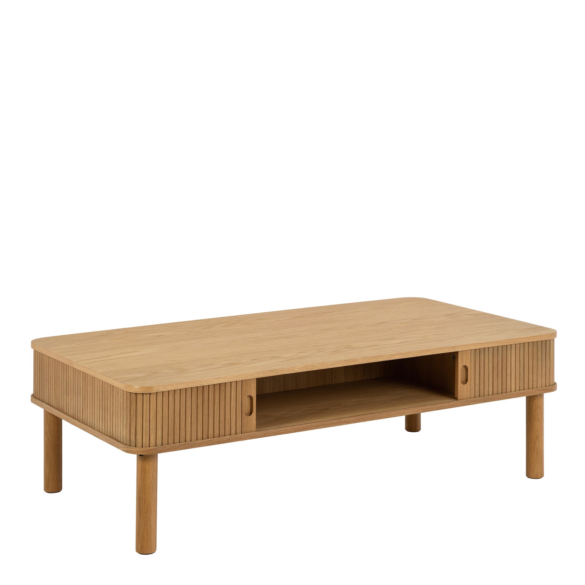 Oak rectangular coffee table with a sliding tambour doors
