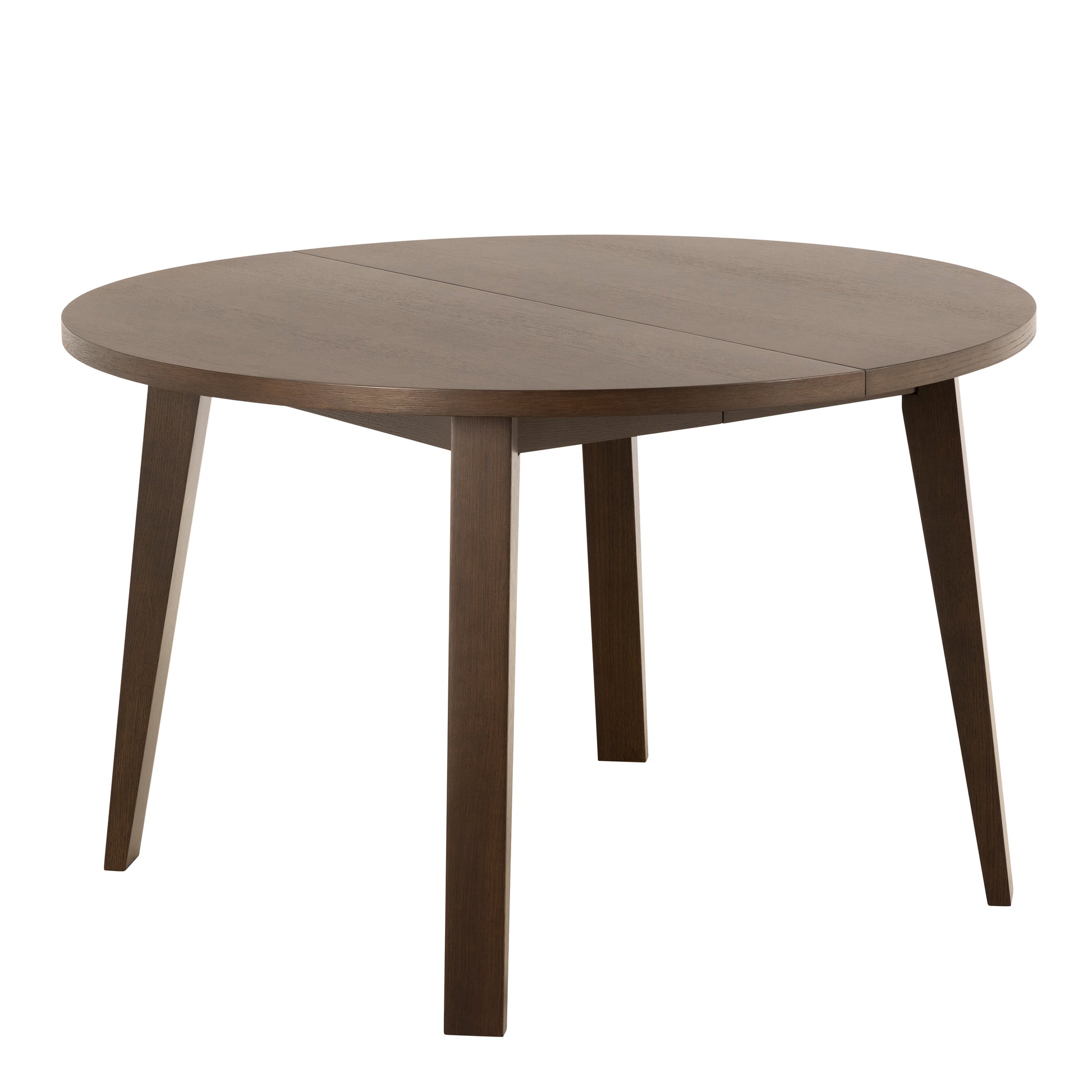 Round wooden smoked oak table with four legs