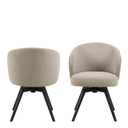 Round Dining Set – Soli Oak & Black Dining Table with 4 Beige Darlene Swivel Chairs