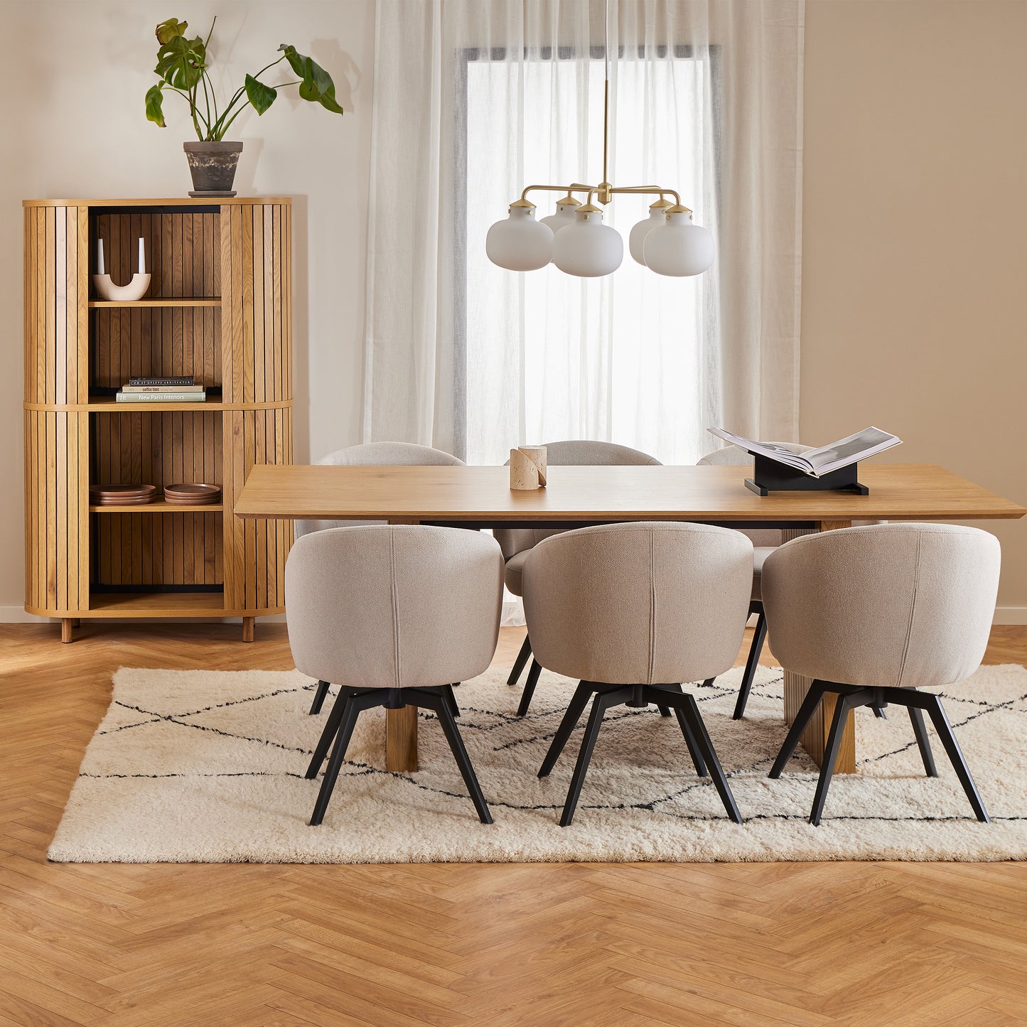 Darlene Dining Chair with Armrest and Swivel in Beige