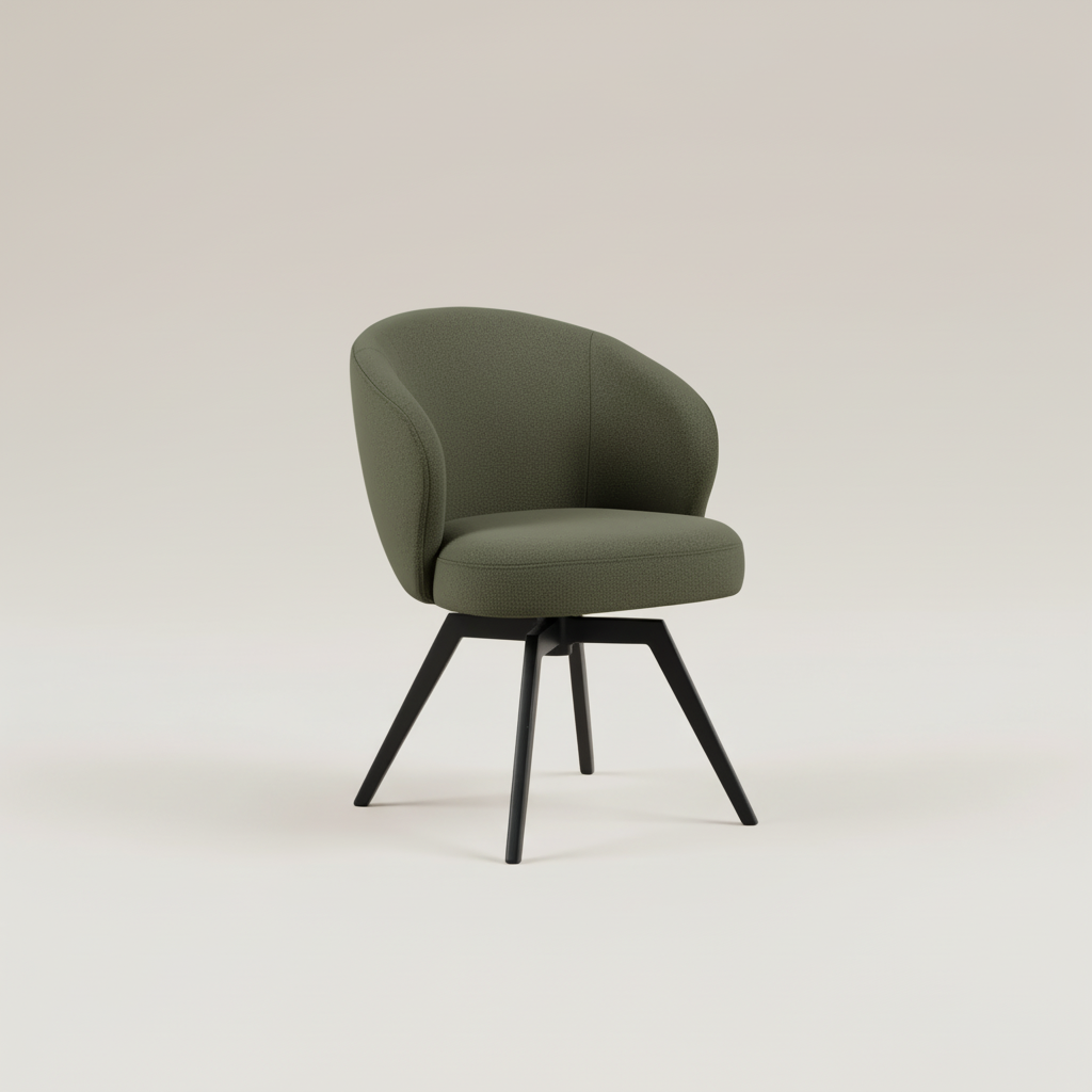 Darlene Dining Chair with Armrest and Swivel Function in Green