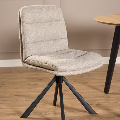 Meridian Dining Set – Ceramic Rusty Brown Top Table + 4 Beige Swivel Dining Chair