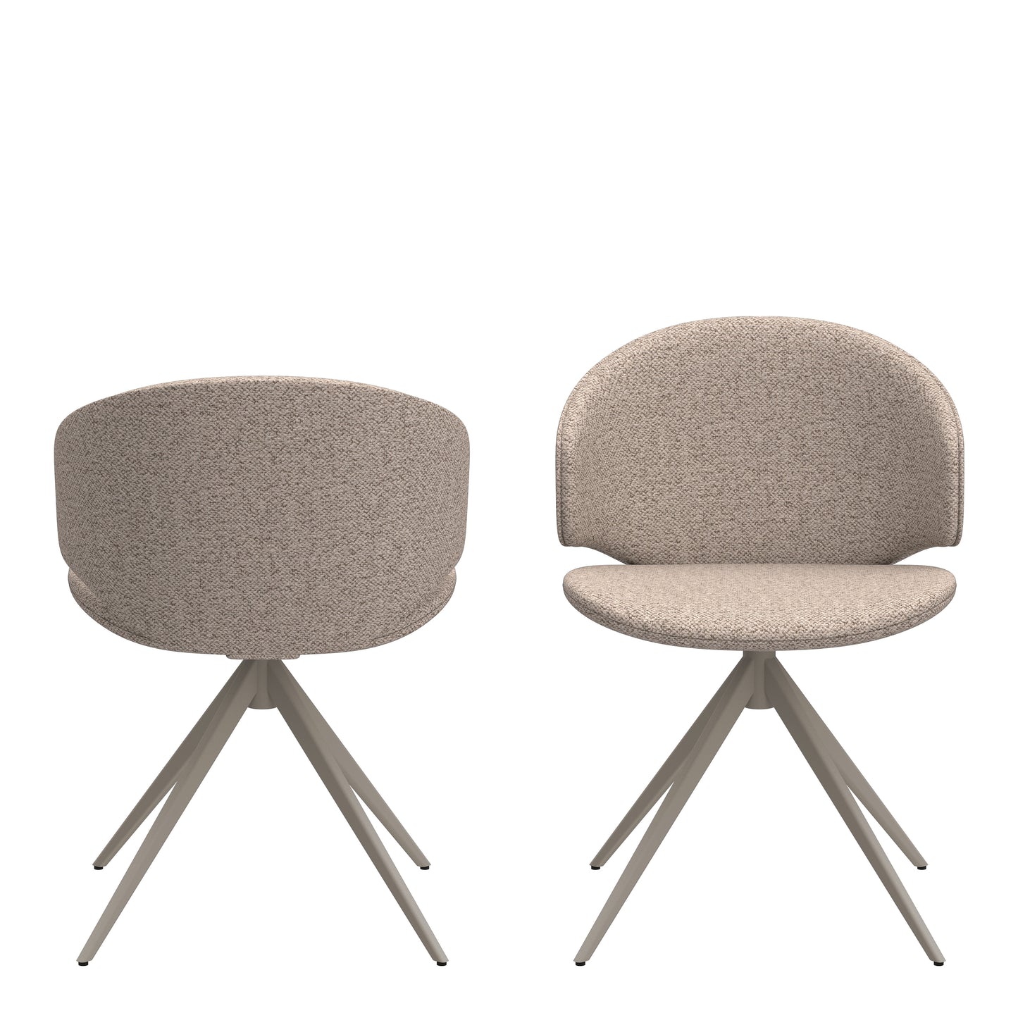 Dining furniture set includes Soli Round Table in Oak/Grey and 4 Ella Swivel Beige Dining Chair