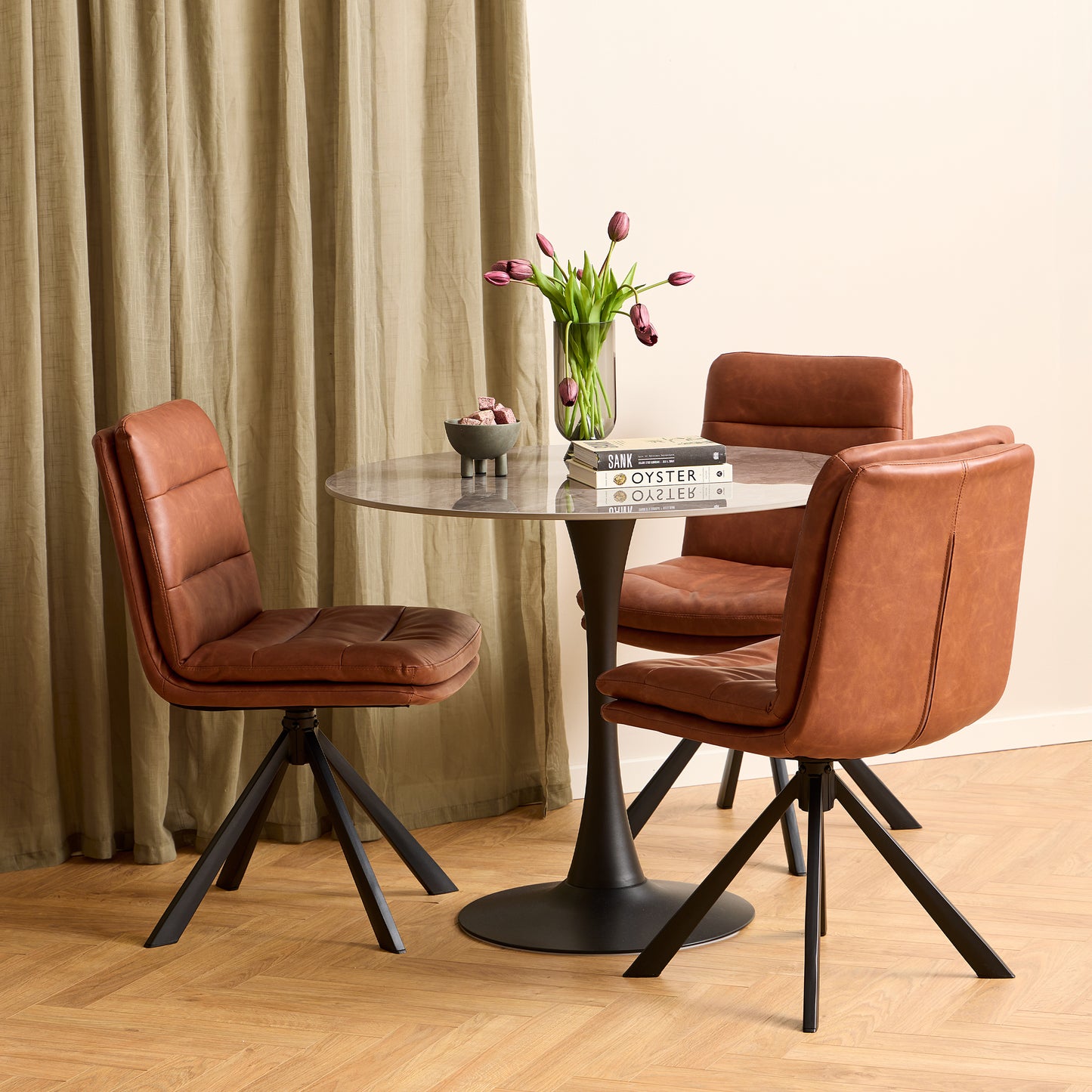 Dean Brandy PU Swivel Dining Chair Set of 2