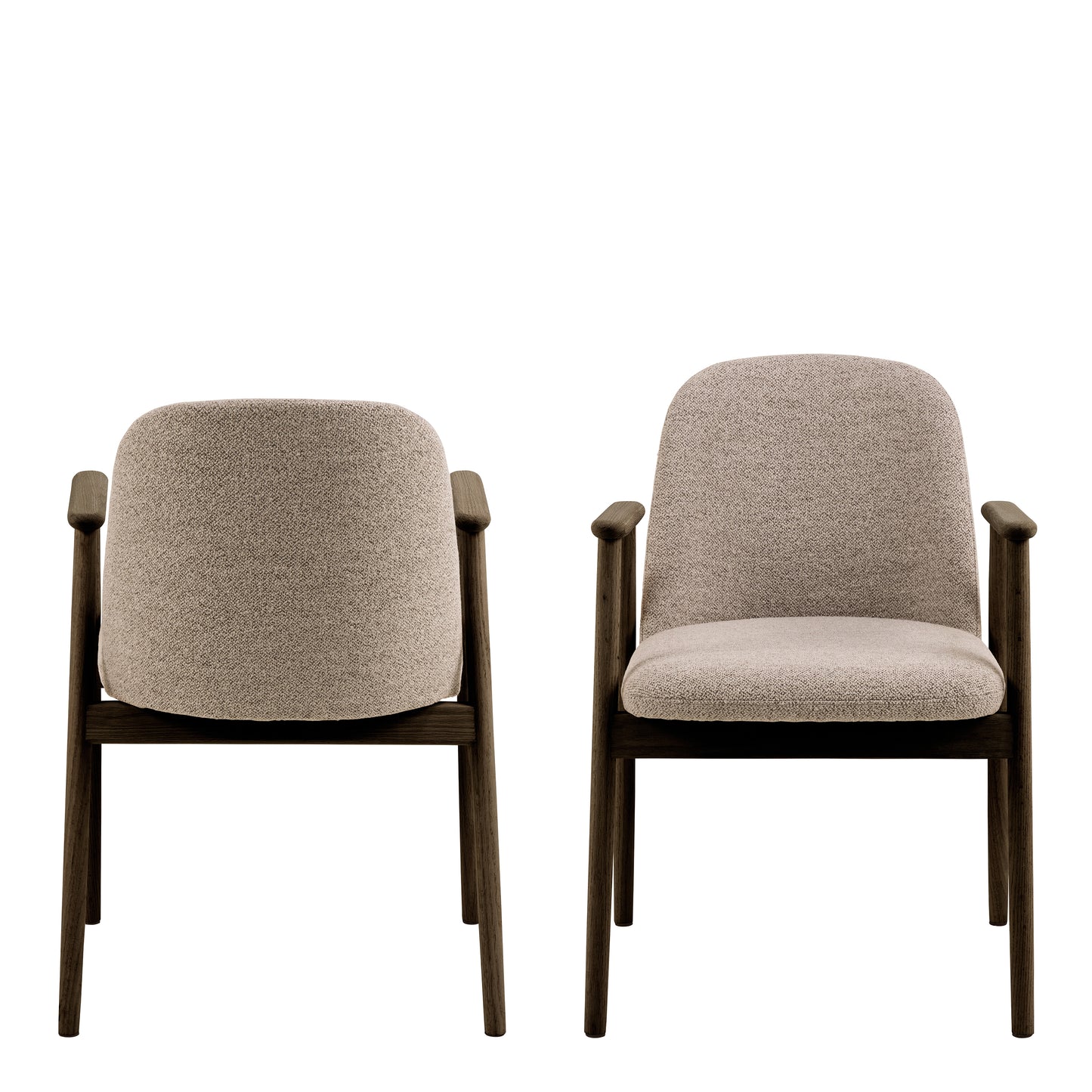 Elm Dining Chairs With Armrest in Beige Fabric Set of 2