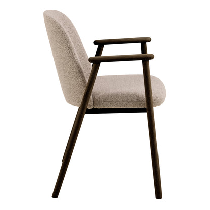 Elm Dining Chairs With Armrest in Beige Fabric Set of 2