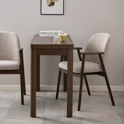 Elm Dining Chairs With Armrest in Beige Fabric Set of 2