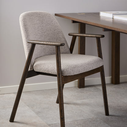 Elm Dining Chairs With Armrest in Beige Fabric Set of 2