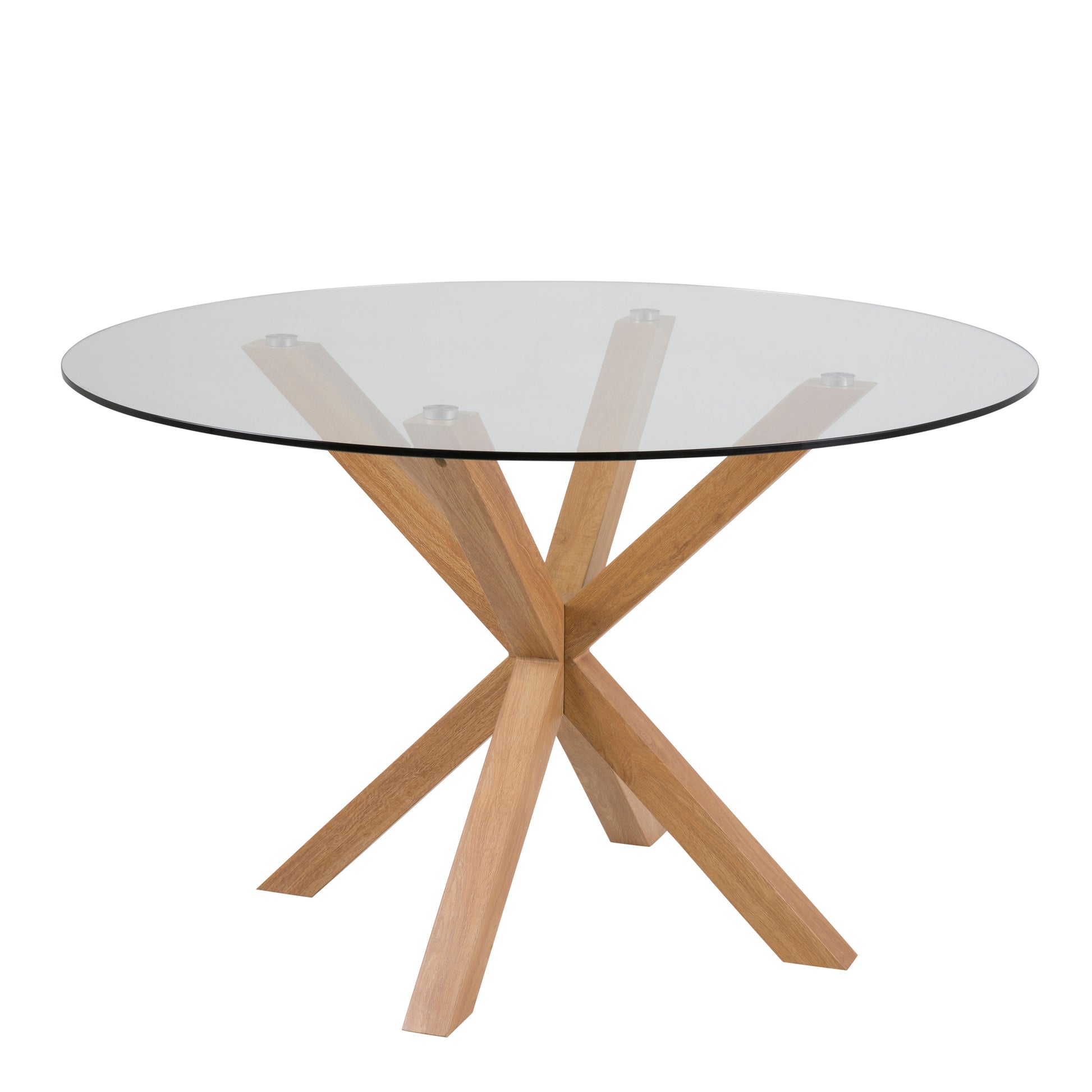 Round glass table with wooden legs