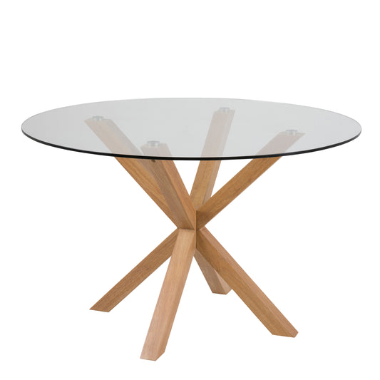 Round glass table with wooden legs