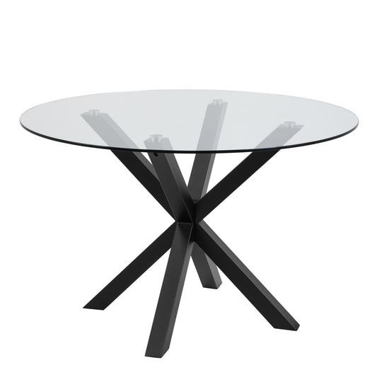 Heaven Round Dining Table with Clear Glass Top and Black Legs 119x75.5cm