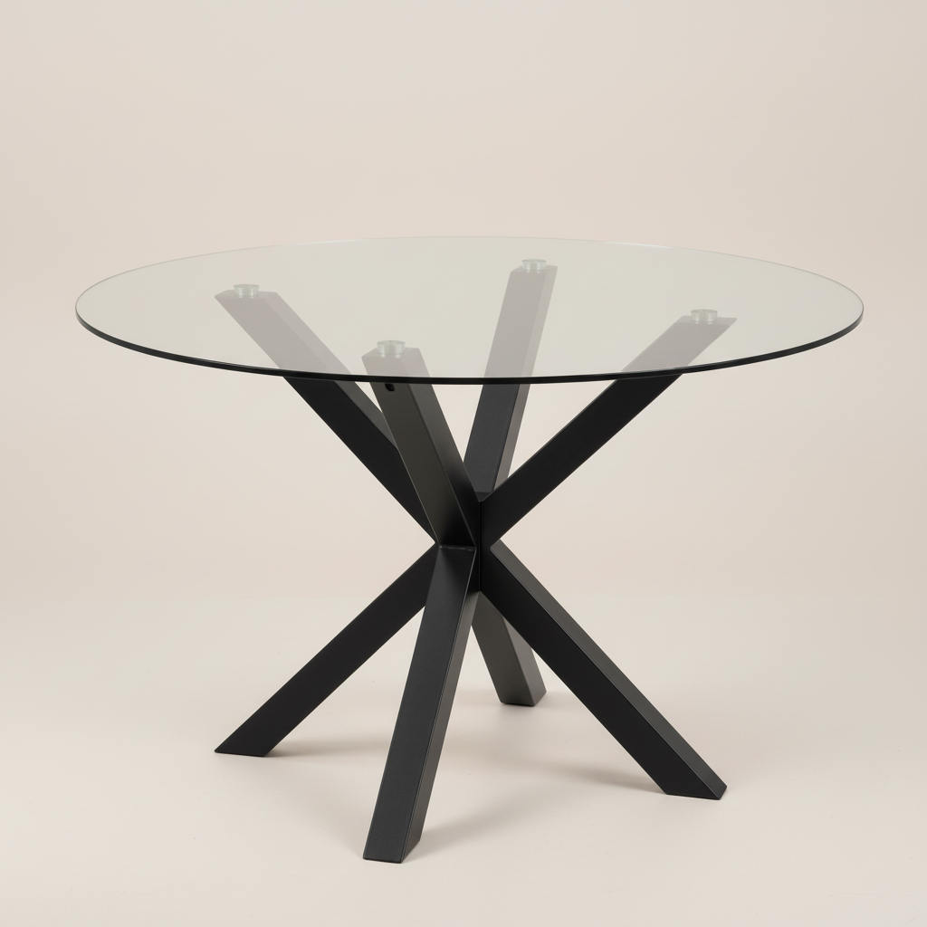 Meridian Round Dining Table with Glass Top Black Base
