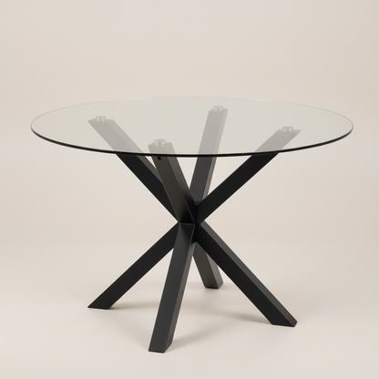 Meridian Round Dining Table with Glass Top Black Base