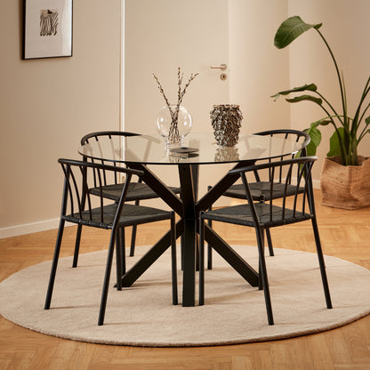 Heaven Round Dining Table with Clear Glass Top and Black Legs 119x75.5cm