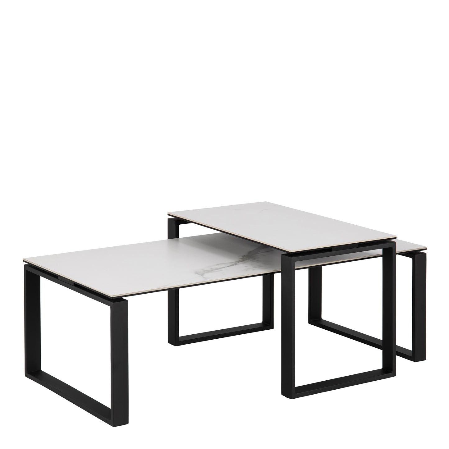 Coffee Table Set of 2 with White Ceramic Top and black steel base