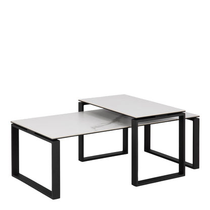 Coffee Table Set of 2 with White Ceramic Top and black steel base