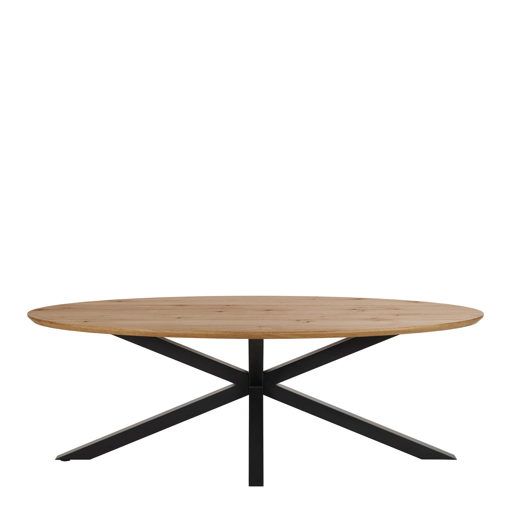Oval dining table with oak veneer and metal base 