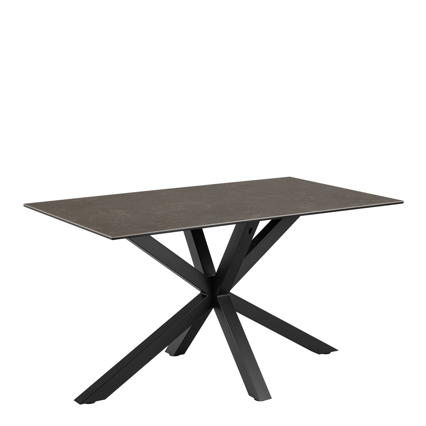 Rectangular dining table with a black top and black metal legs