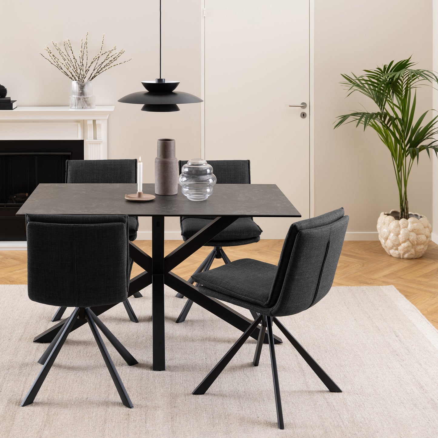 Meridian Dining Table with Ceramic Black Top 135x80cm