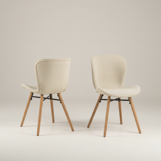 Batilda Dining Chairs in Cream Fabric and Oak Set of 2
