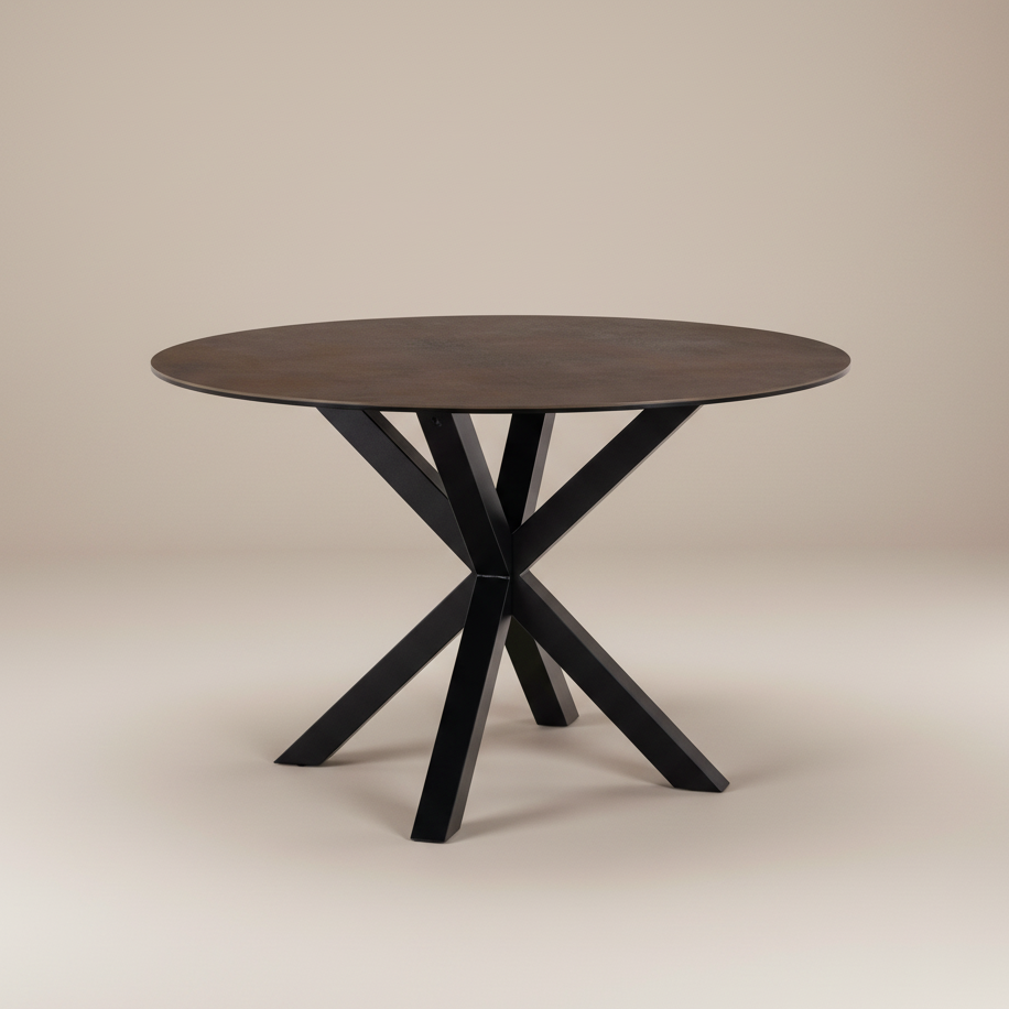 Meridian Round Dining Table with Ceramic Rusty Brown Top