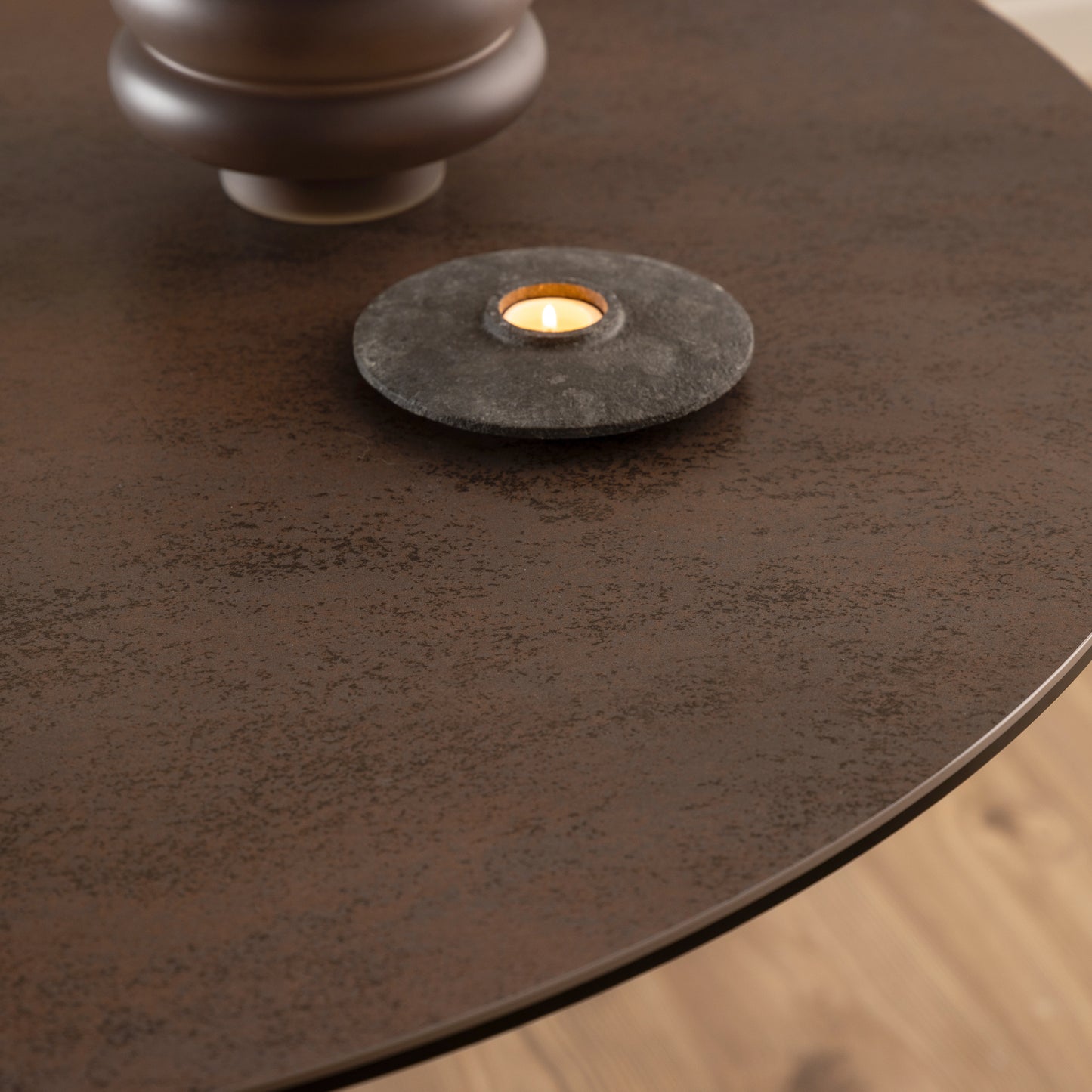 Meridian Round Dining Table with Ceramic Rusty Brown Top