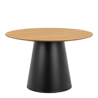 Round Dining Set – Soli Oak & Black Dining Table with 4 Black Darlene Swivel Chairs