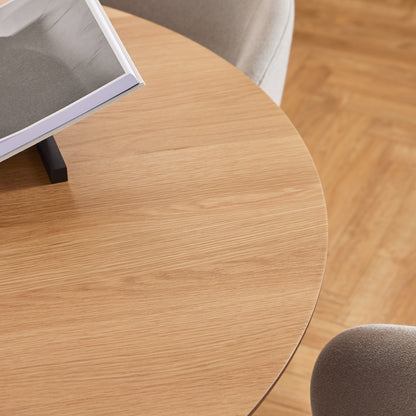 Round Dining Set – Soli Oak & Black Dining Table with 4 Beige Darlene Swivel Chairs