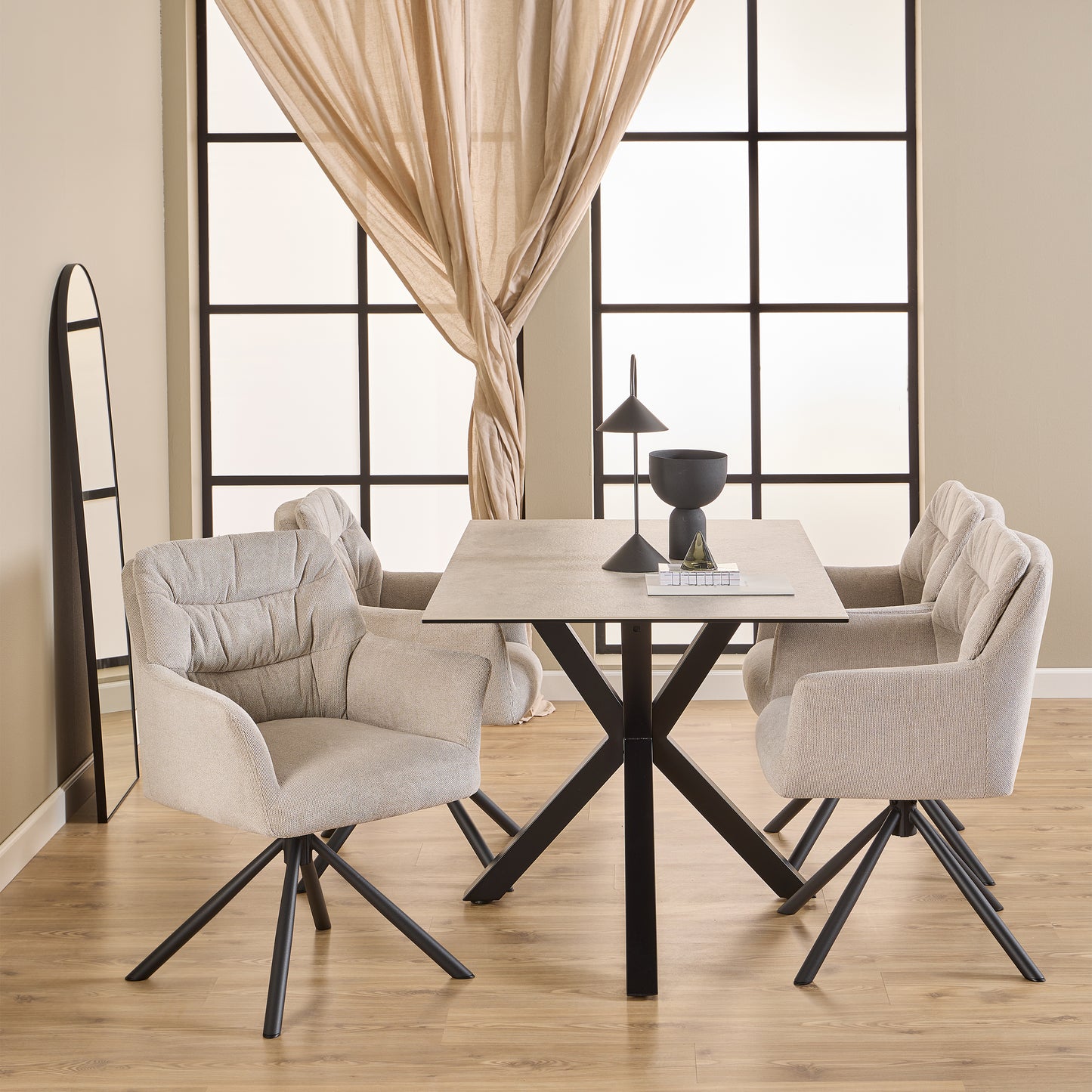 Meridian Dining Table with Ceramic Gray Top 135x80cm