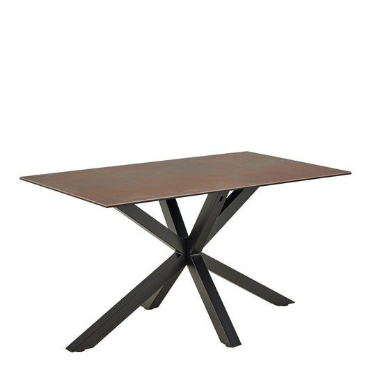Rectangular table with a ceramic brown top and black metal legs