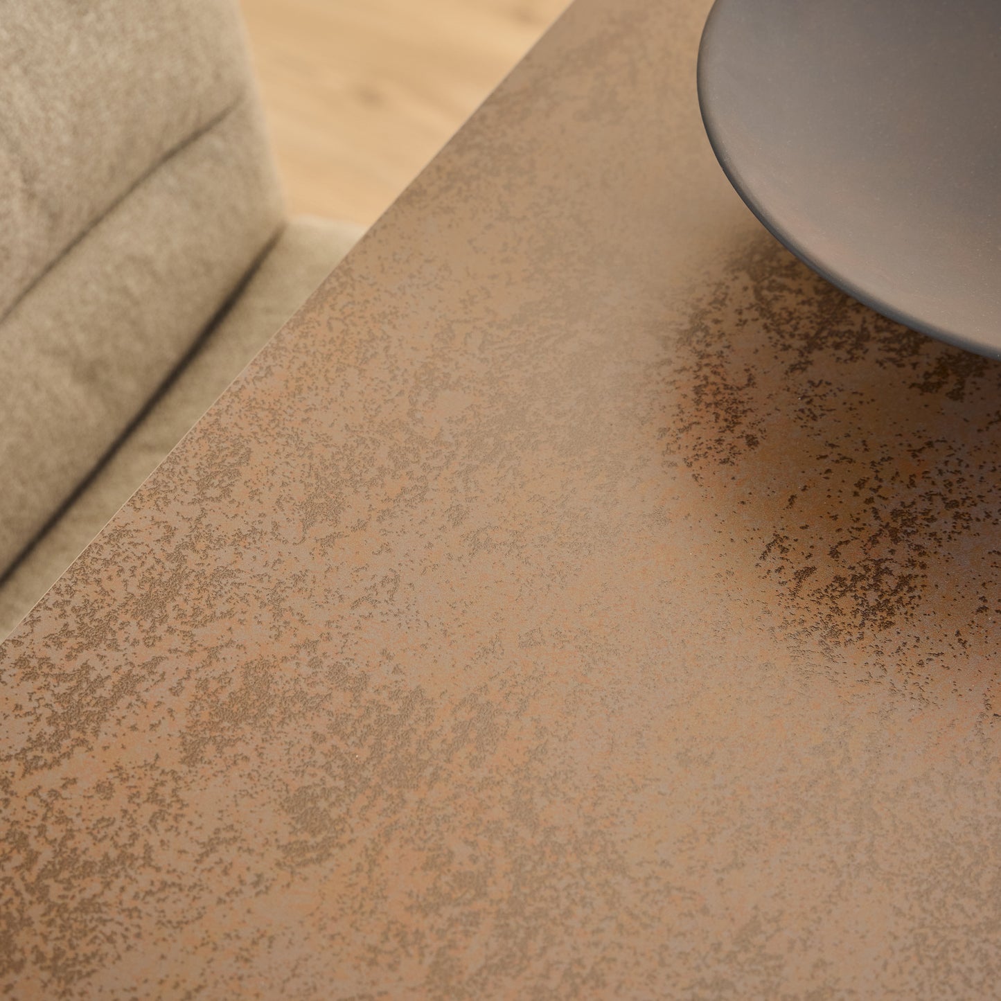 Meridian Dining Set – Ceramic Rusty Brown Top Table + 4 Beige Swivel Dining Chair