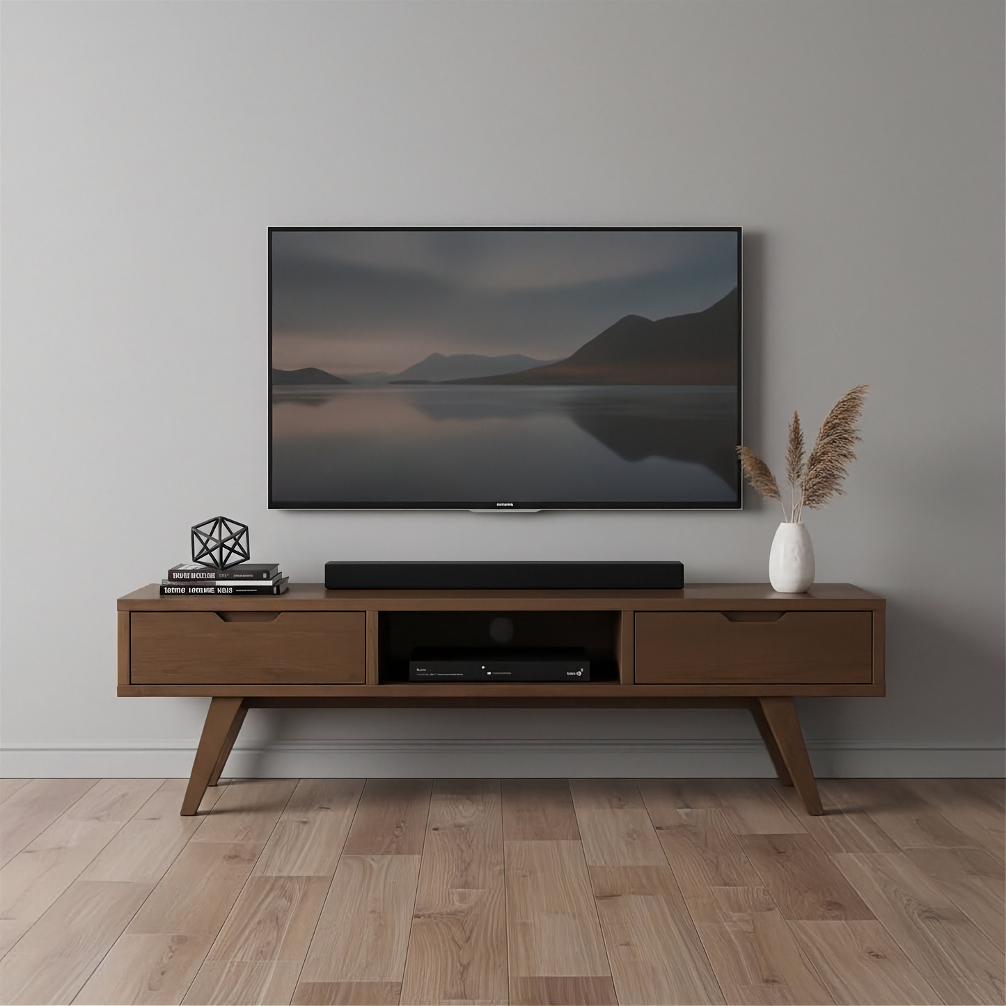A-Line TV Unit with 2 Drawers in Smoked Oak