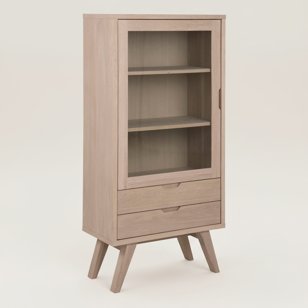 A-Line Display Cabinet with 2 Drawers and 2 Shelves in White Oak