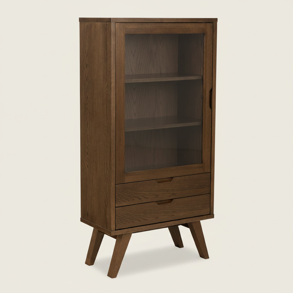 Wooden cabinet with glass door and drawer 