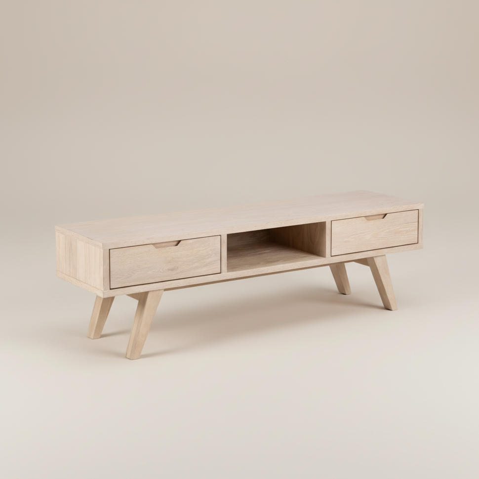 Light wood TV unit with two drawers