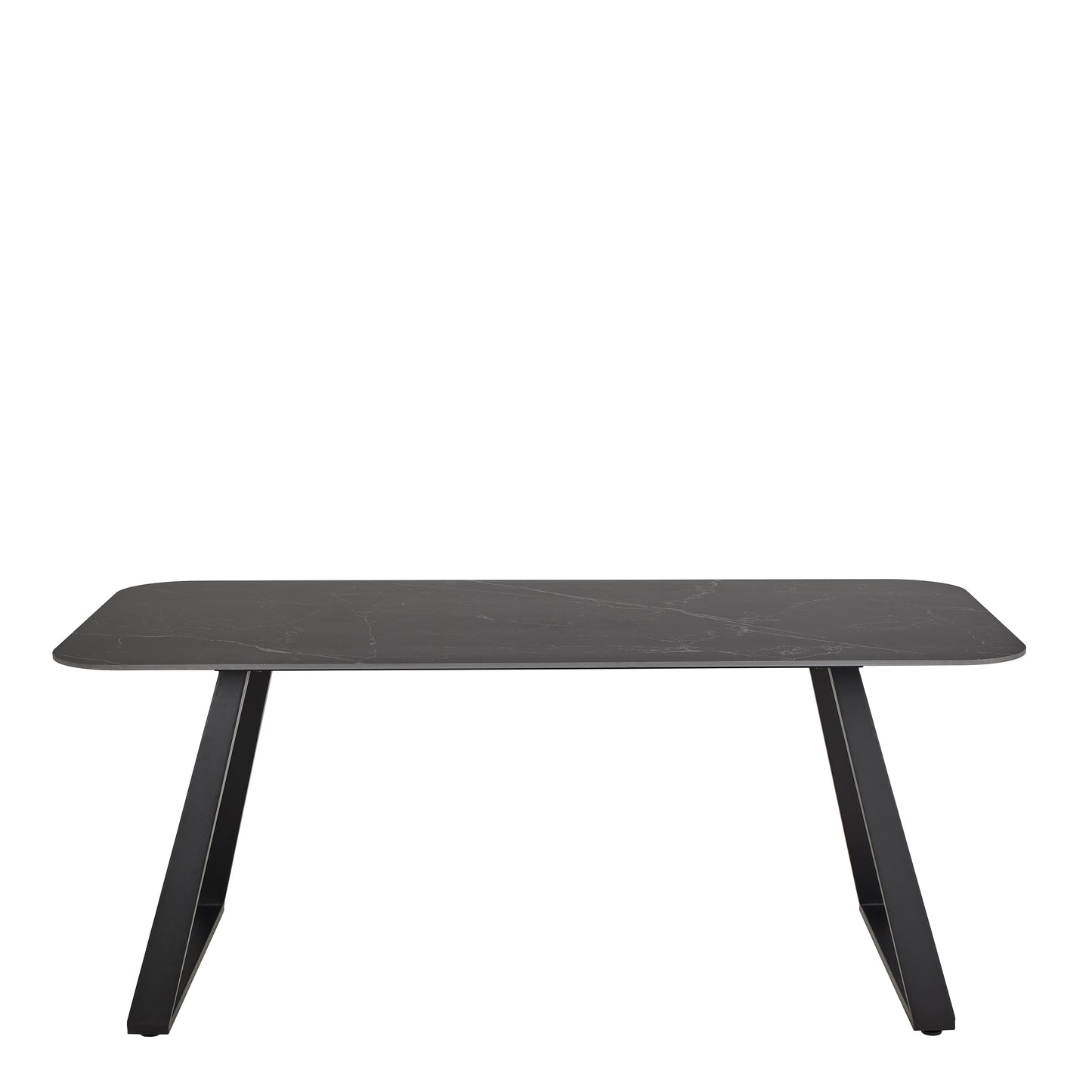 Antalya dining table in black with ceramic top and black metal base, modern minimalist dining table seating six