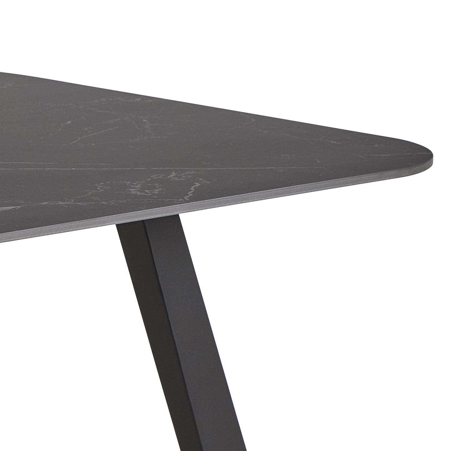 Antalya dining table in black with ceramic top and black metal base, modern minimalist dining table seating six