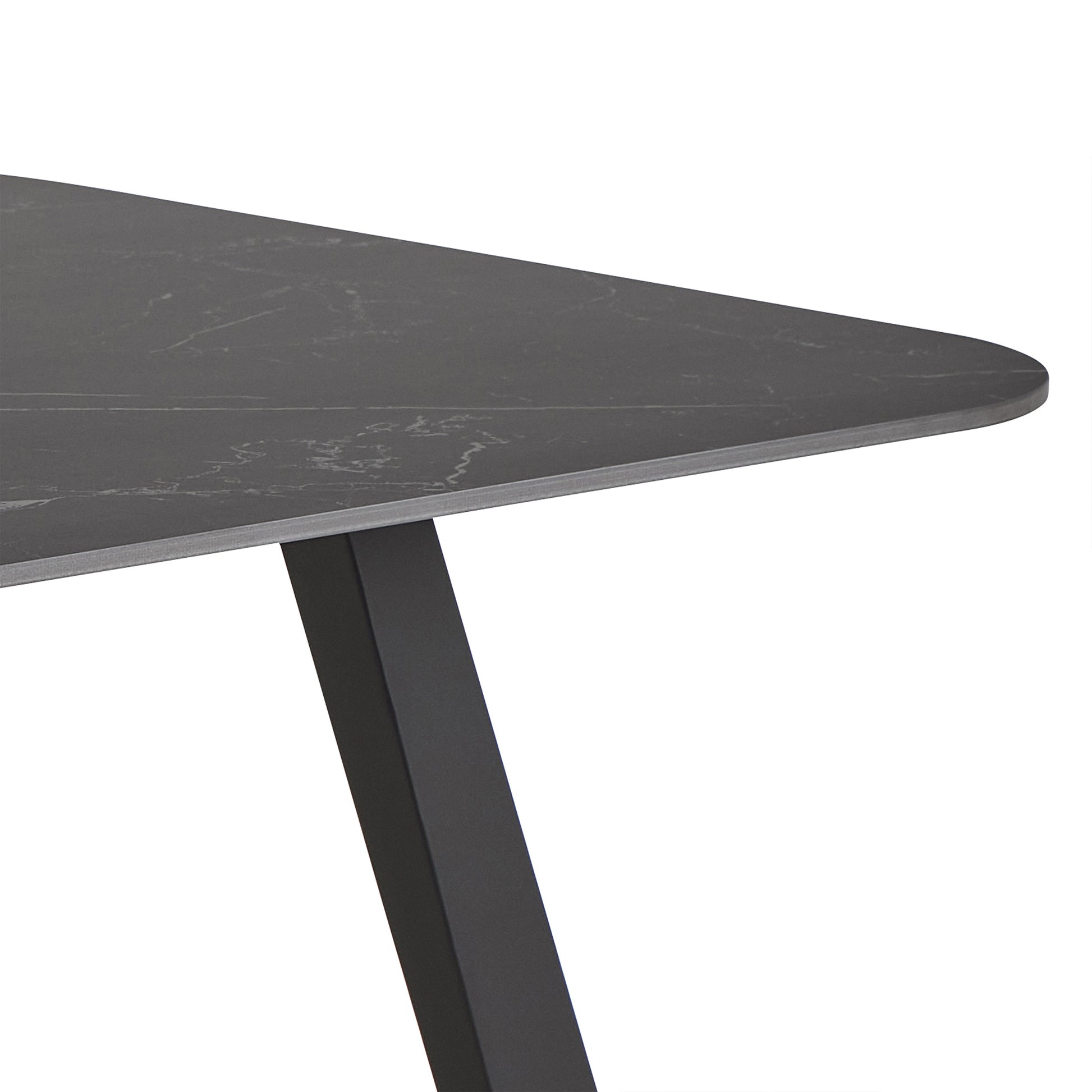 Antalya dining table in black with ceramic top and black metal base, modern minimalist dining table seating six