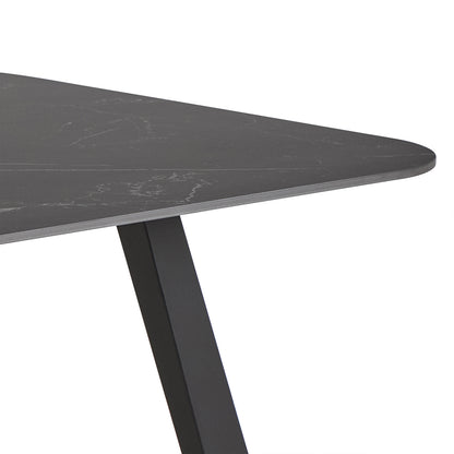 Antalya dining table in black with ceramic top and black metal base, modern minimalist dining table seating six