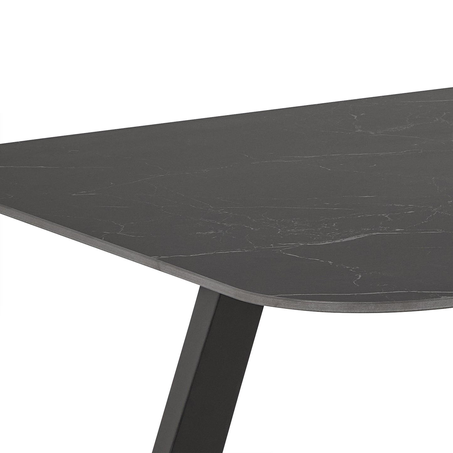 Antalya dining table in black with ceramic top and black metal base, modern minimalist dining table seating six