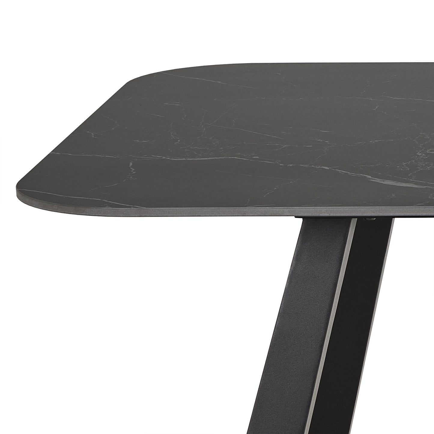 Antalya dining table in black with ceramic top and black metal base, modern minimalist dining table seating six