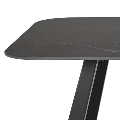 Antalya dining table in black with ceramic top and black metal base, modern minimalist dining table seating six