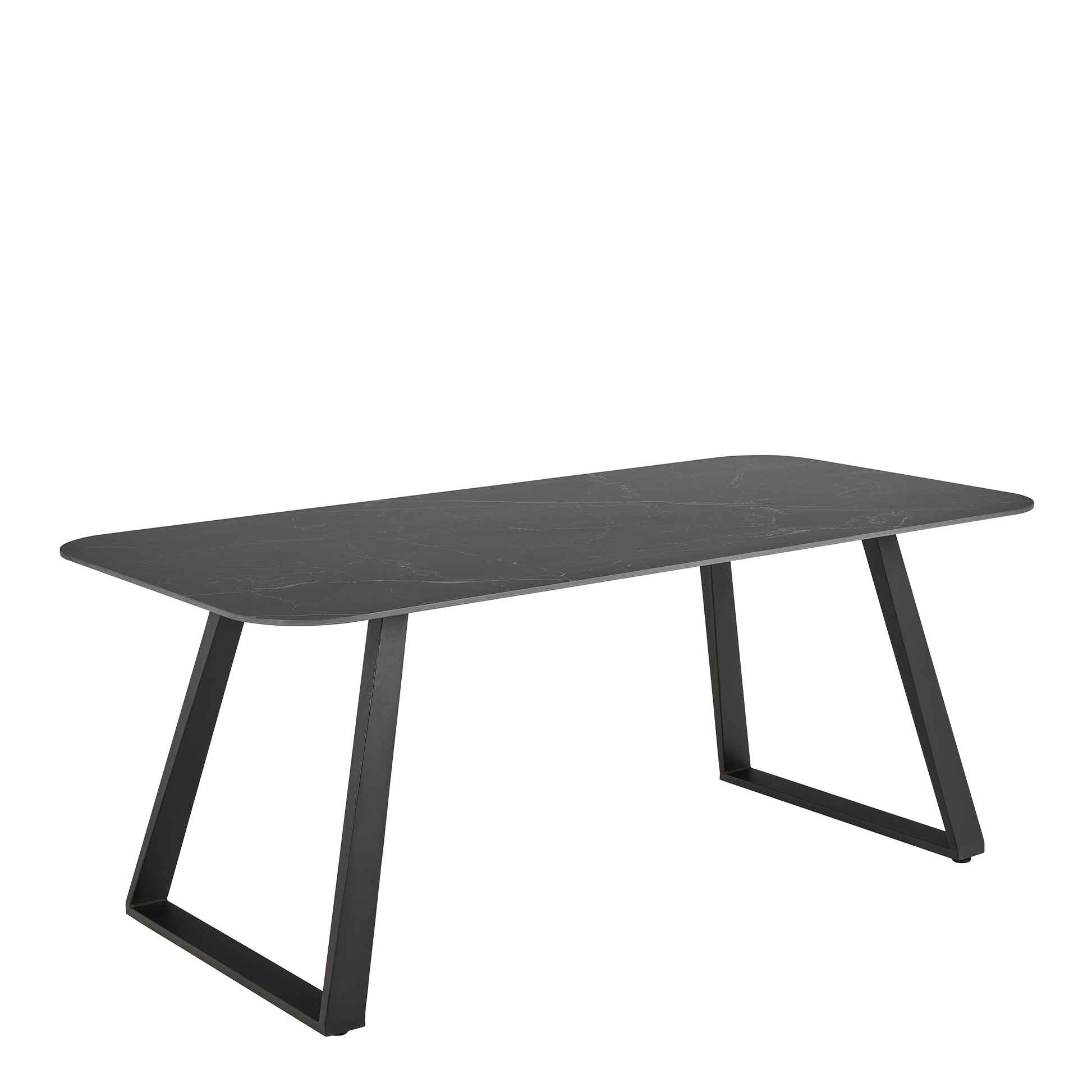Antalya dining table in black with ceramic top and black metal base, modern minimalist dining table seating six