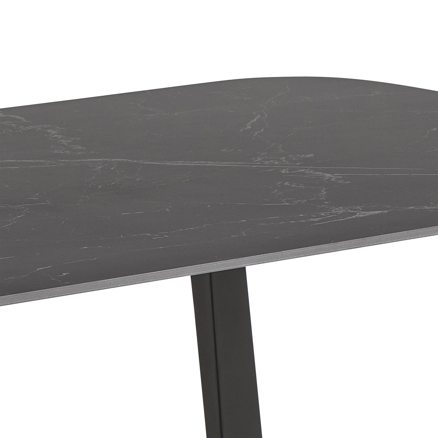 Antalya dining table in black with ceramic top and black metal base, modern minimalist dining table seating six