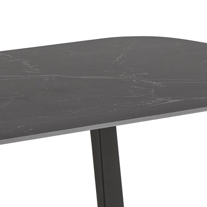 Antalya dining table in black with ceramic top and black metal base, modern minimalist dining table seating six
