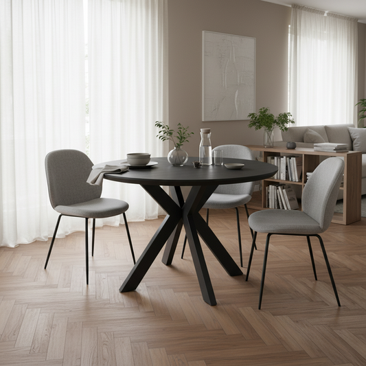 Kaelon Extendable Round Dining Table in Black Ash Oak