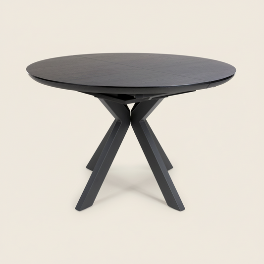 Kaelon Extendable Round Dining Table in Black Ash Oak