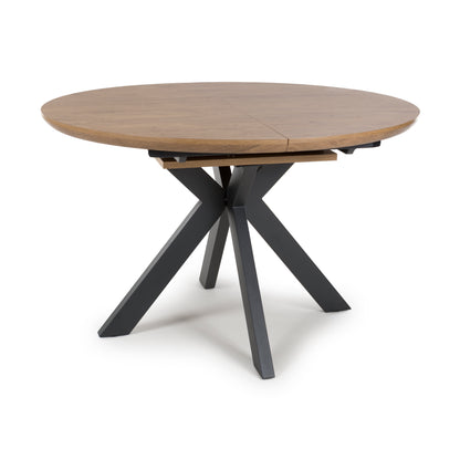 Kaelon Extendable Round Dining Table in Rustic Oak