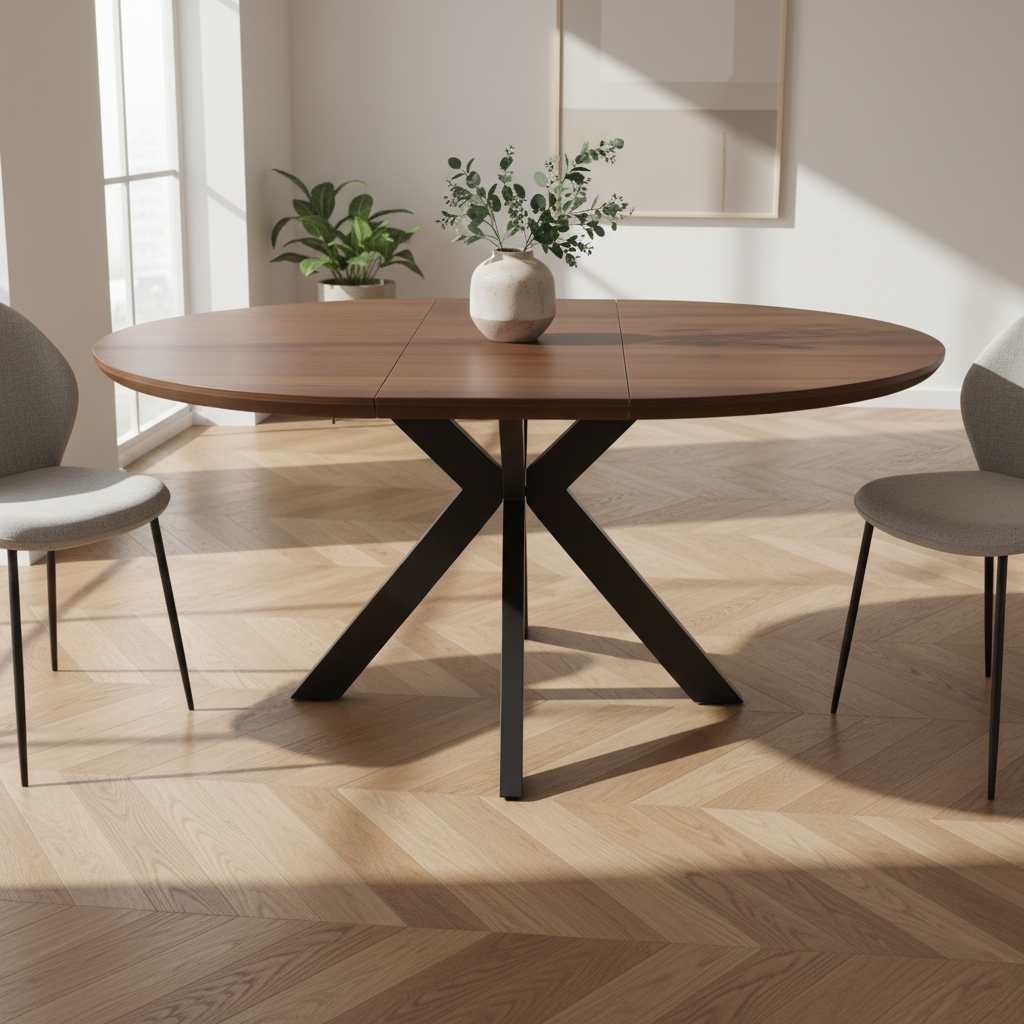 Kaelon Extendable Round Dining Table in Smoked Oak